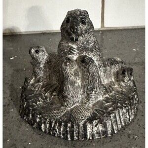 Unique Wolf Original Inuit Carved Soapstone Canada Beaver Baby Family 4.75”x4”